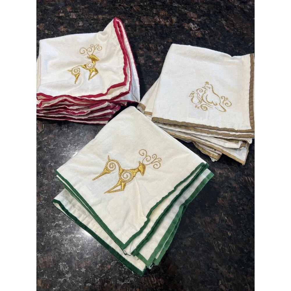 Pier One Cloth Napkins | Christmas | Reindeer | 10x10 | Partridge | Set of 12 |